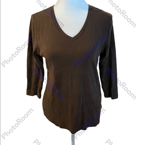 St. John's Bay Tops - Brown St John’s Bay 3/4” Sleeve Comfy V-Neck Shirt S